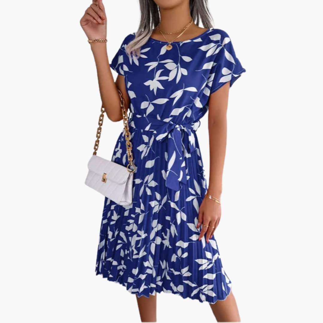 Summer Dress - Women’s Floral Belted Casual Knee-Length Fit
