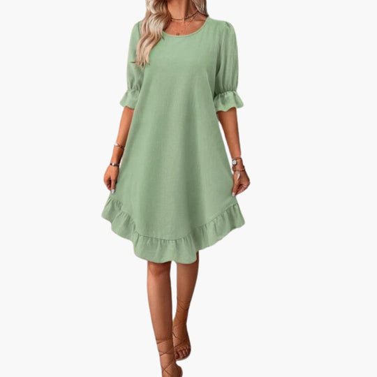 Summer Dress - Women’s Puff Sleeve Ruffle Hem Casual Fit