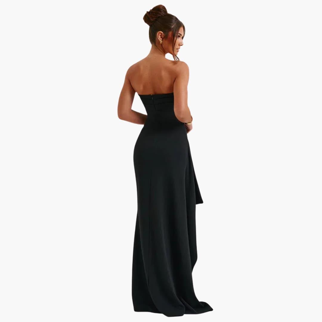 Women’s strapless floor-length evening dress with slit