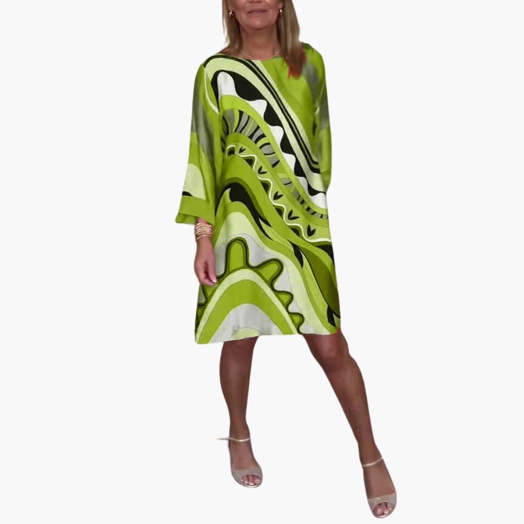 Printed Midi Dress with Bell Sleeves - Casual Fit for Women