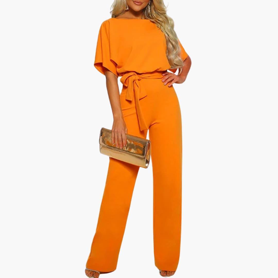 Elegant Wide-Leg Jumpsuit – Women's Belted Formal Wear