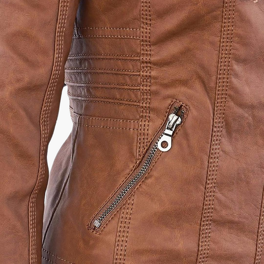 Zip-Up Jacket - Lightweight Faux Leather Fit for Women