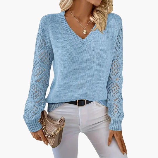 Jade | Stylish V-Neck Sweater With Handmade Details - IsabellaMae