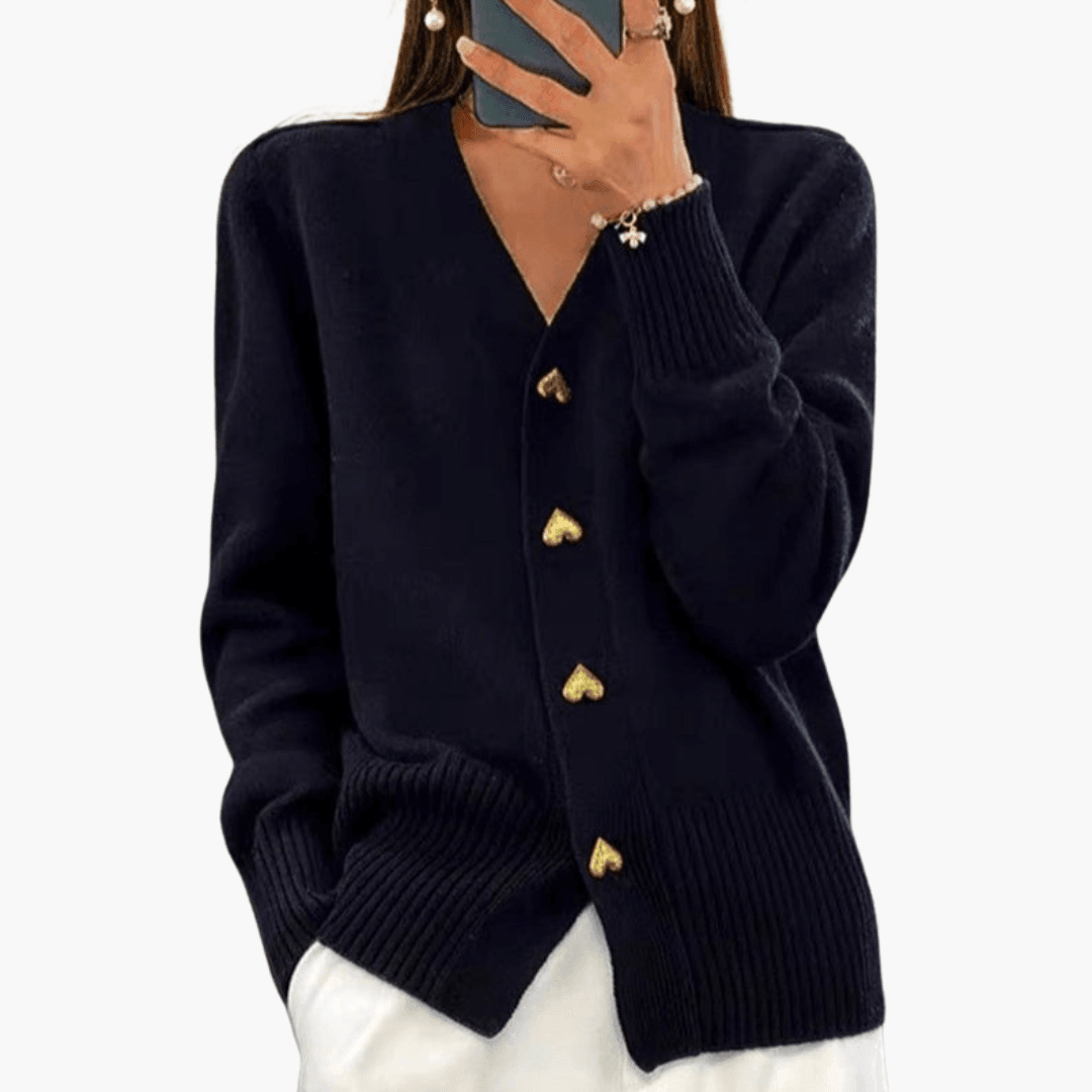Heart Button Knit Cardigan – Women's Stylish Button-Up Sweater