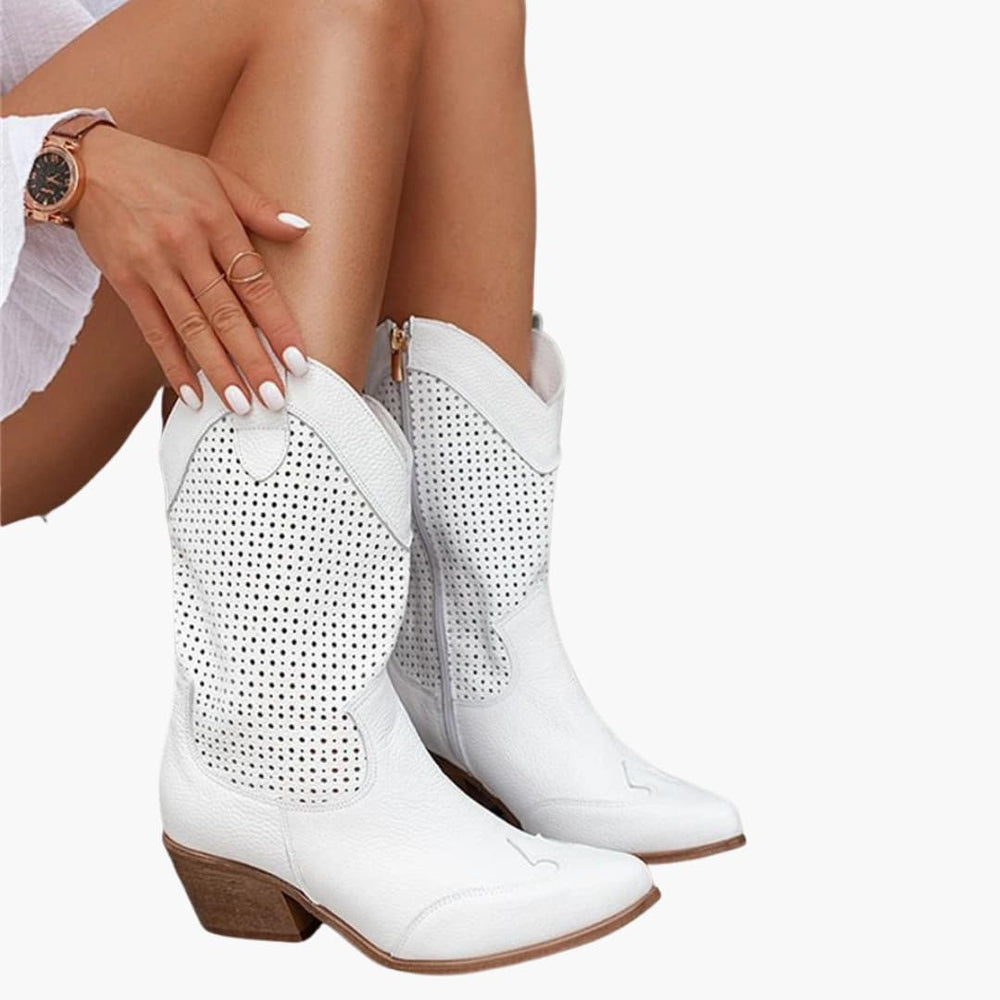 Women’s mid-calf boots with perforated panels and side zip
