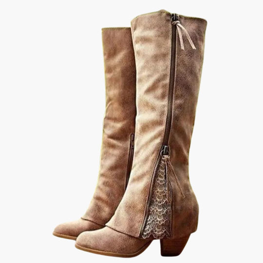 Women’s knee high boots with block heel and pointed toe