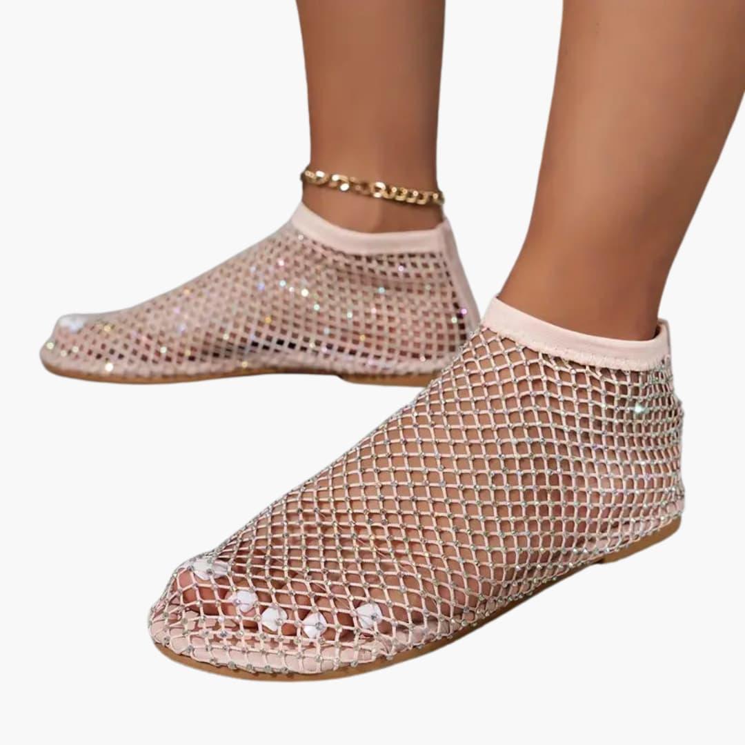Women's mesh cutout sandals with cushioned insole and flat sole