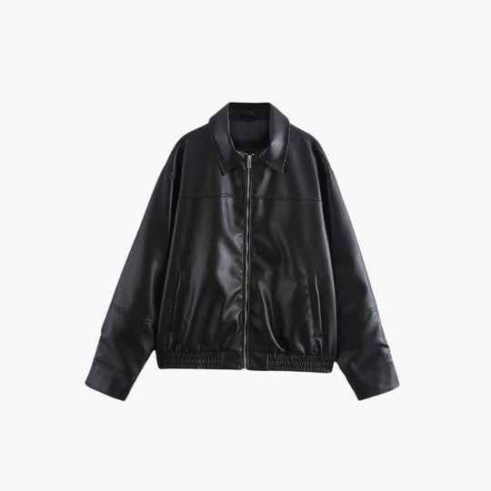 Faux Leather Zip Jacket - Women's Chic All-Season Style