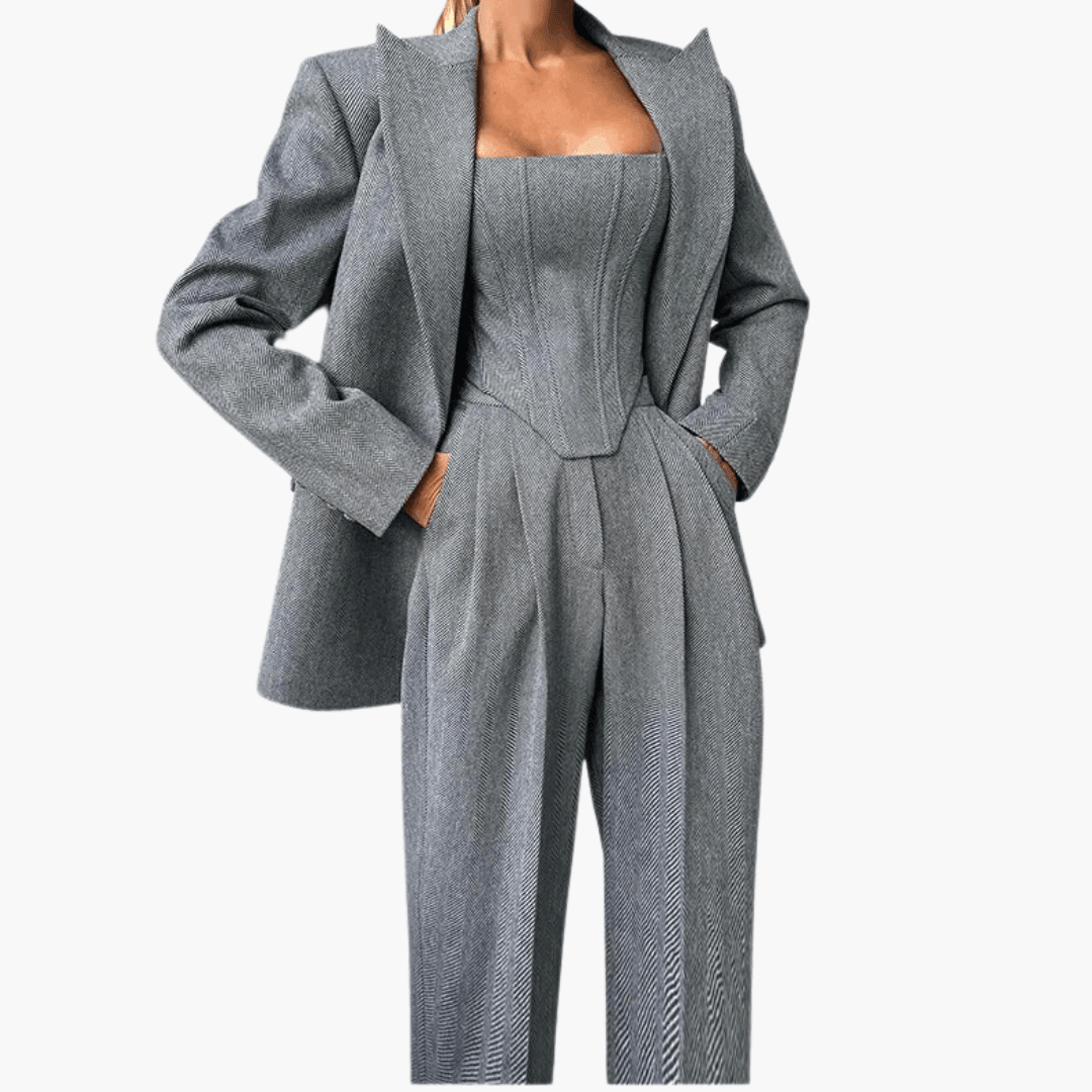 Women's 3 piece suit set with blazer corset and trousers