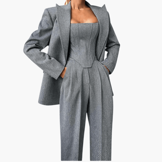 Women's 3 piece suit set with blazer corset and trousers