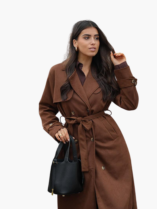 Elegant Double-Breasted Trench Coat - Women's Belted Outerwear