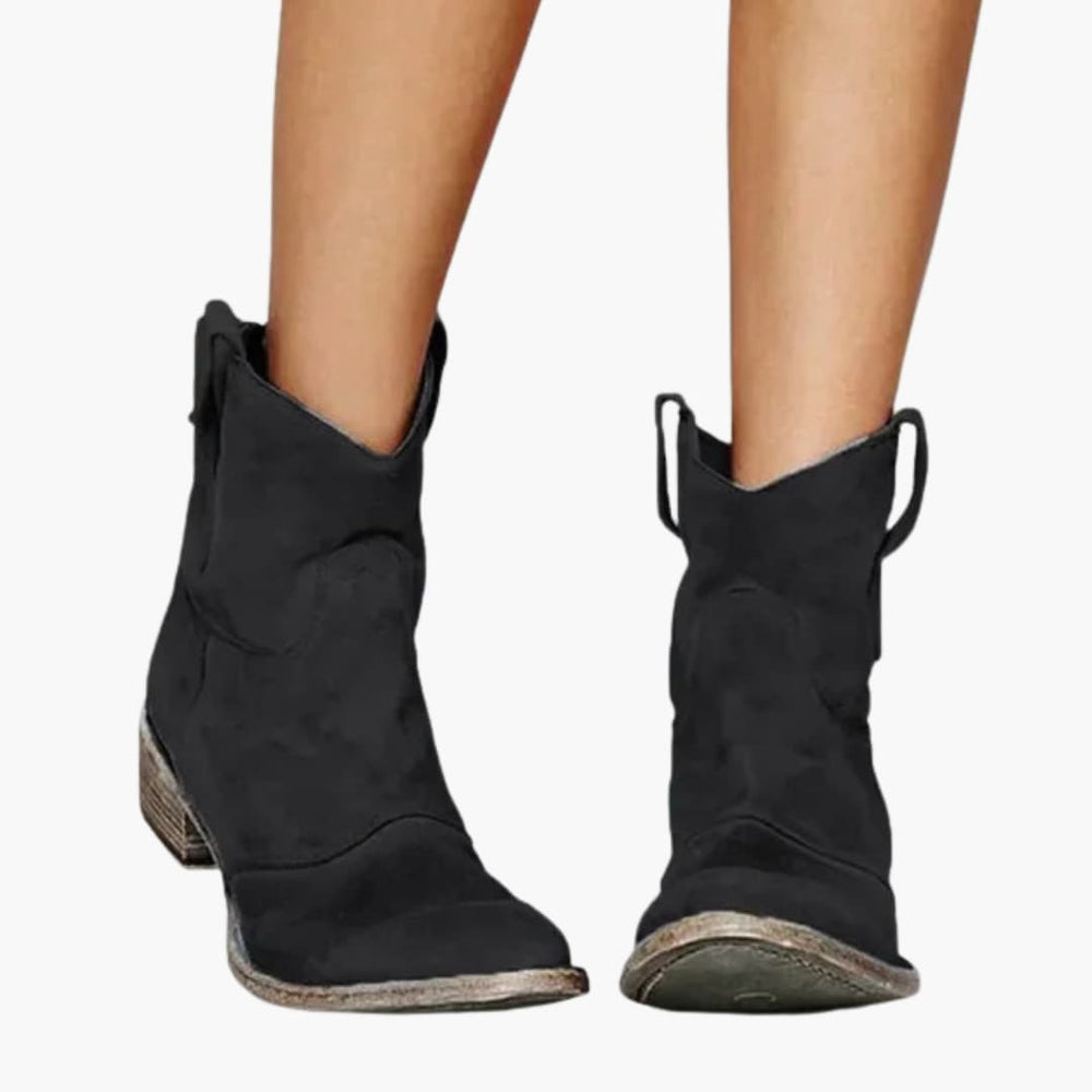 Women’s ankle boots with pointed toe and low stacked heel