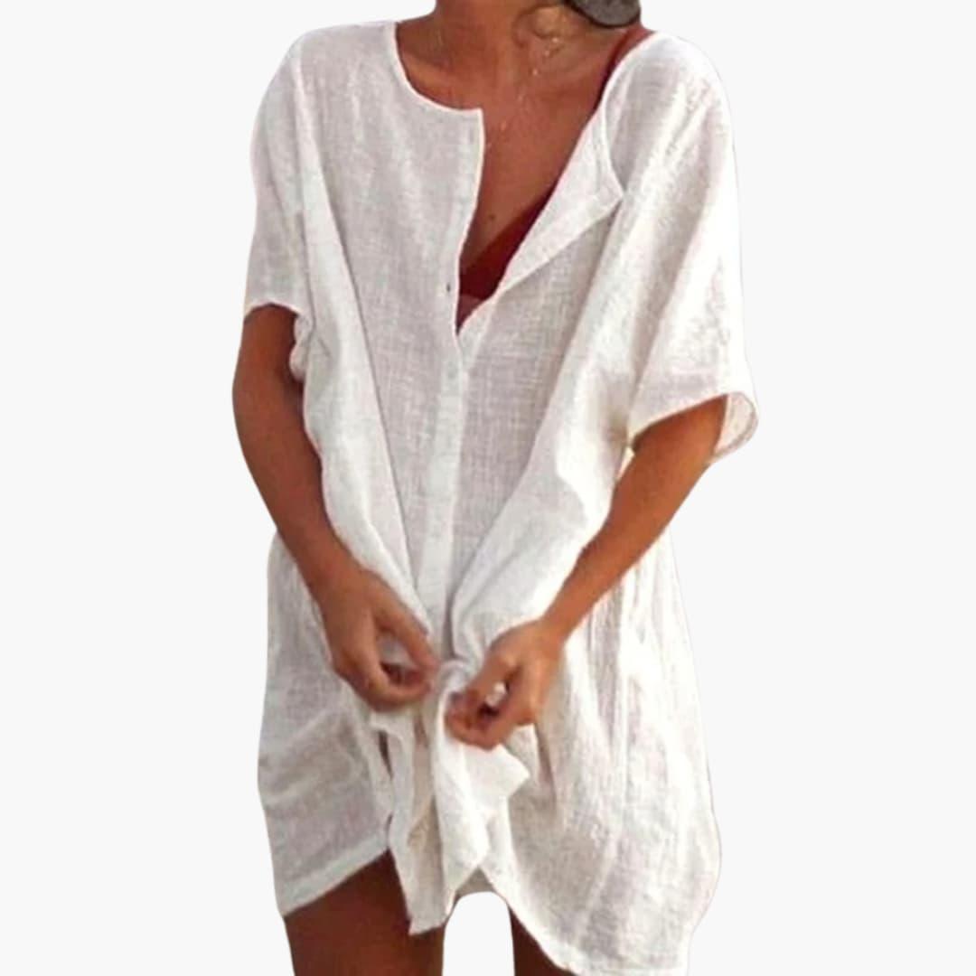 Knee-Length Button-Down Casual Dress for Women - Relaxed Fit
