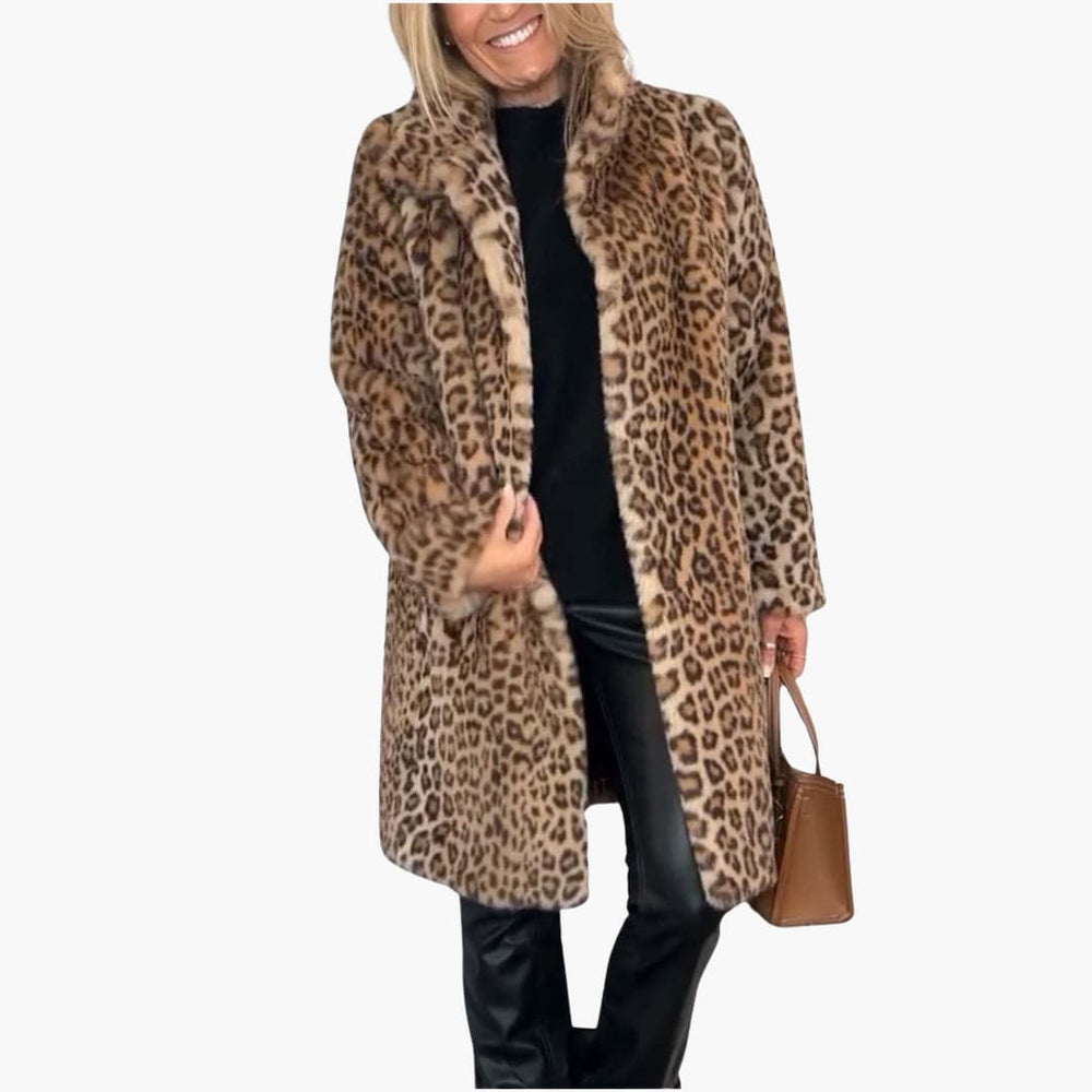 Leopard Print Faux Fur Coat - Women's Long Winter Jacket