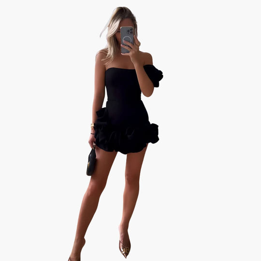 One-Shoulder Satin Ruffle Dress for Women - Elegant Party Look