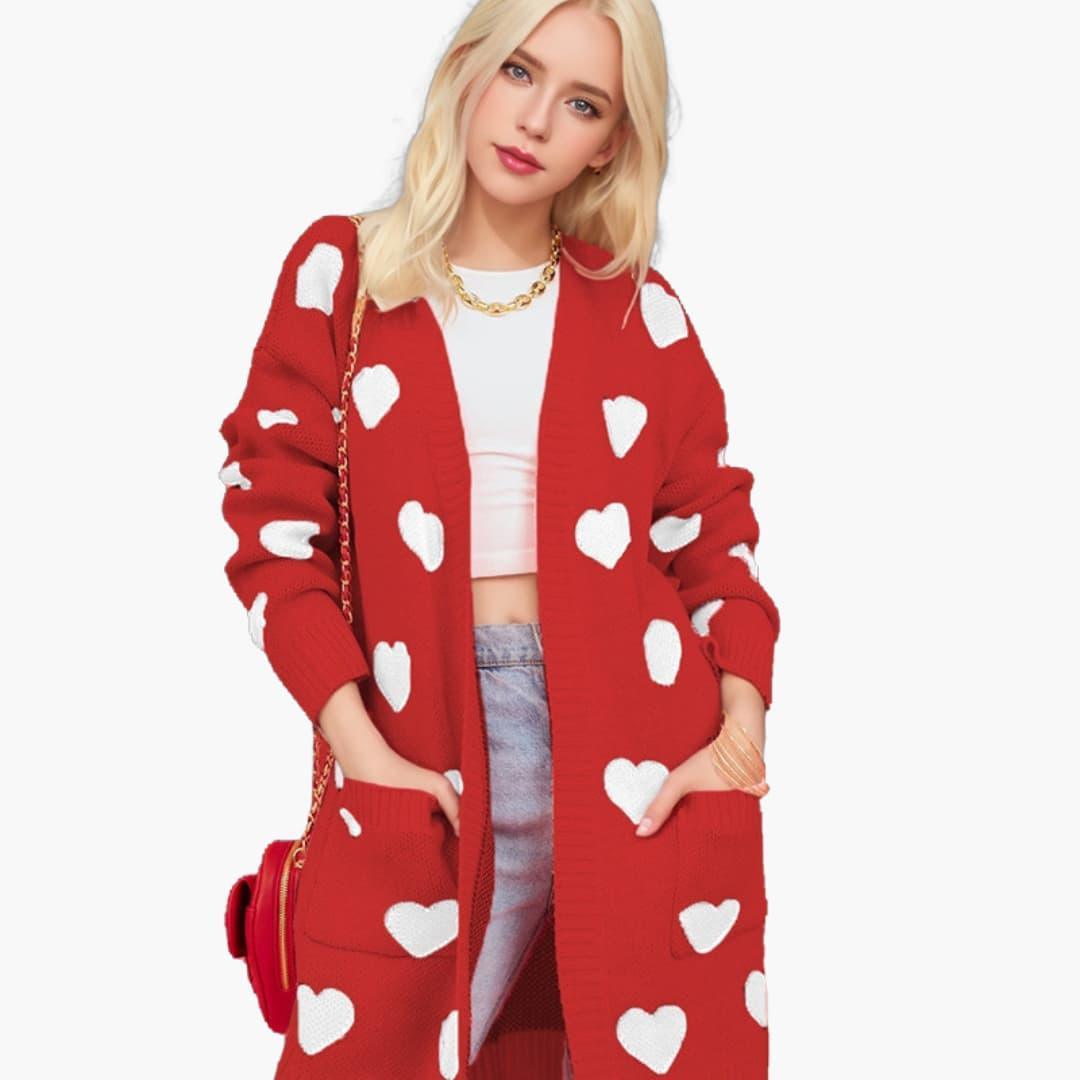 Heart Knit Sweater Vest for Women - V-Neck Sleeveless Style