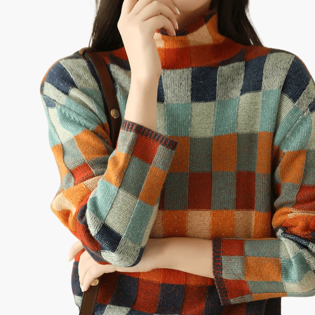 Patchwork Turtleneck Sweater for Women – Cozy Winter Style