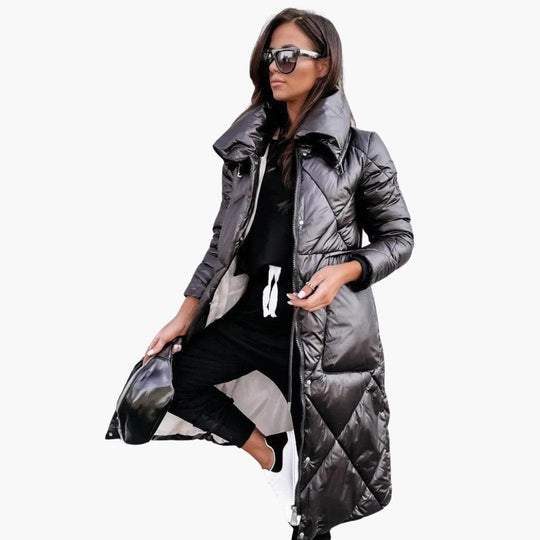 Puffer Coat - Women's Long Quilted Down Jacket for Winter