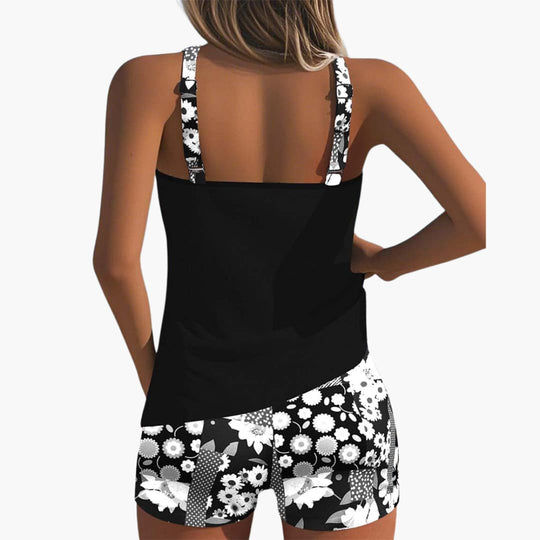 Women's summer tankini set with shorts and scoop neckline