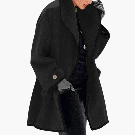 Contrast Trim Coat - Stylish Open Front Winter Jacket for Women