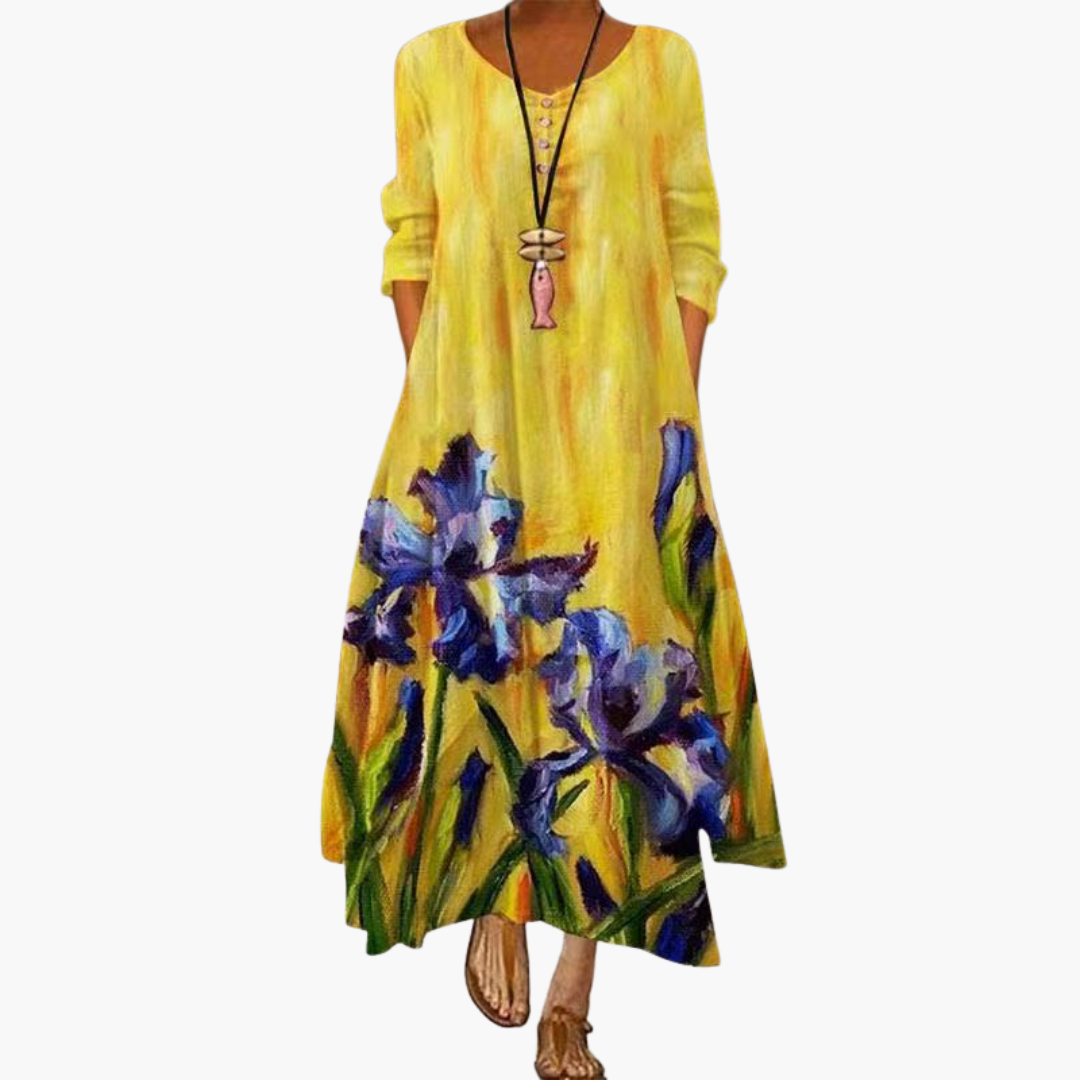 Women's summer maxi dress with long sleeves and floral print
