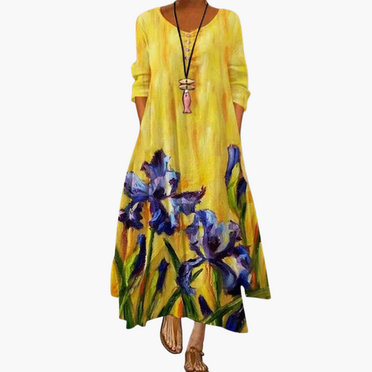 Women's summer maxi dress with long sleeves and floral print