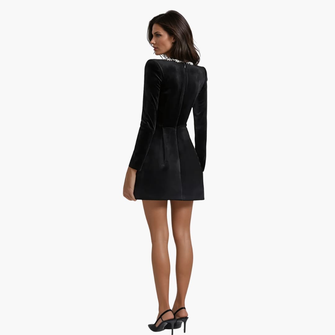 Women’s mini dress with long sleeves and square neckline