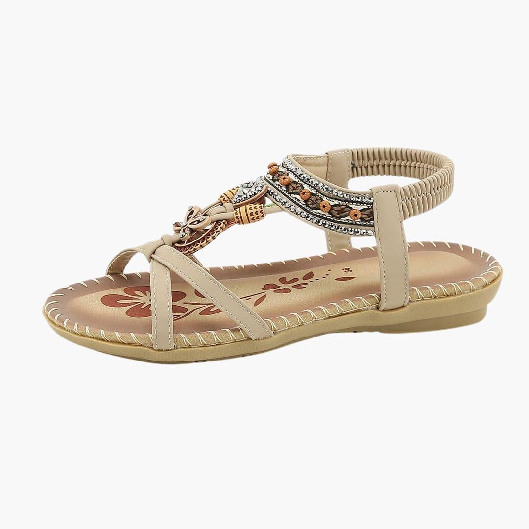 Beaded Boho Flat Sandals for Women – Elastic Strap Comfort - IsabellaMae
