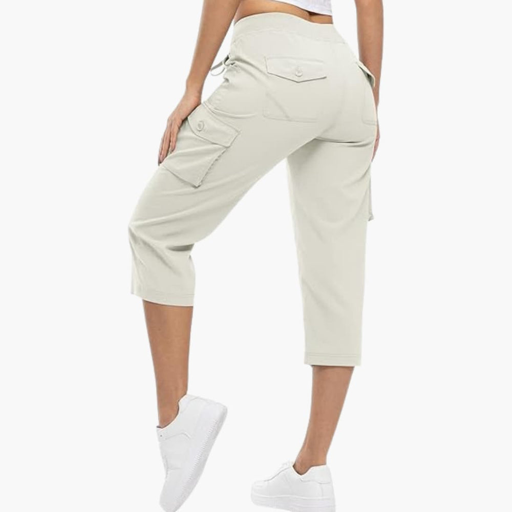 Women’s 3/4 length cargo capri shorts with utility pockets