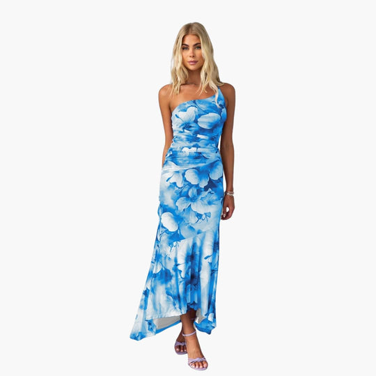 One-Shoulder Floral Midi Dress - Women's Summer Occasionwear