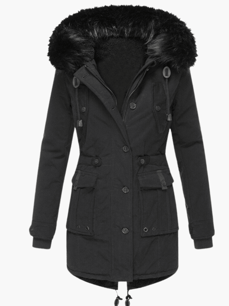 Faux Fur Hooded Parka - Women's Winter Warm Coat with Pockets