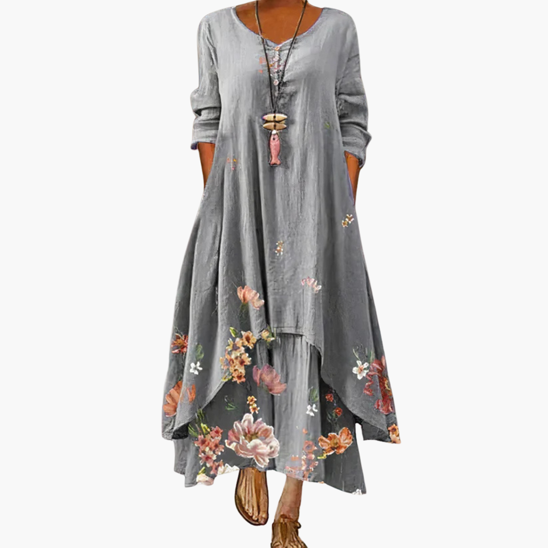 Women's summer maxi dress with long sleeves and floral print