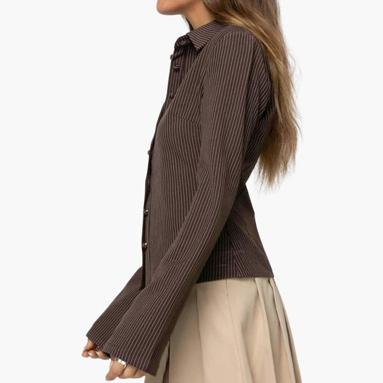 Women’s button-front blouse with flared sleeves and collar
