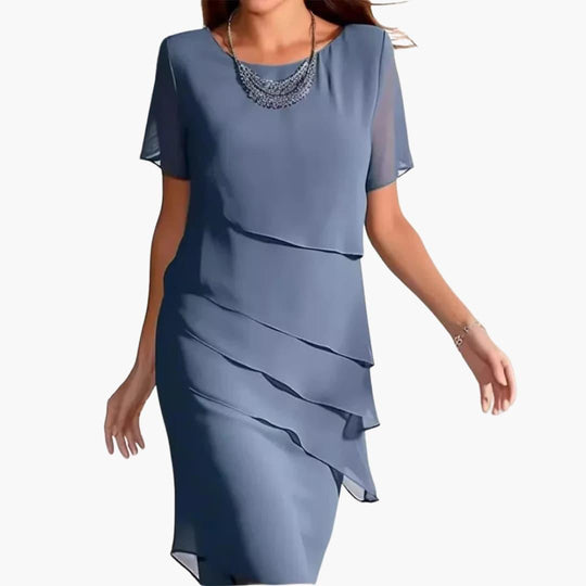 Layered Ruffle Midi Dress with Sleeves - Elegant for Women