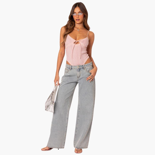 Wide-Leg Light Wash Jeans for Women - Trendy & Comfortable