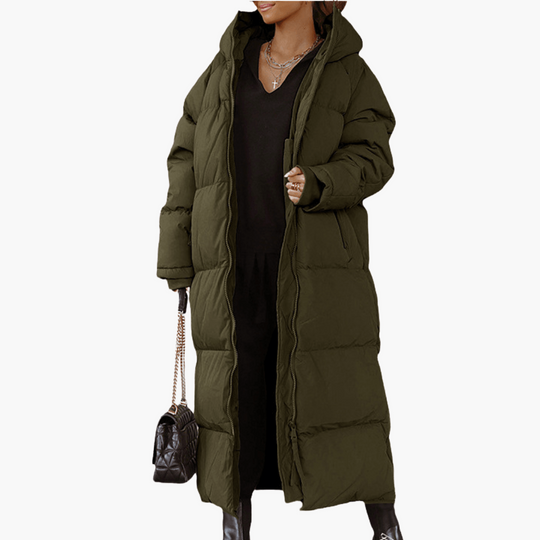Oversized Hooded Puffer Coat - Women's Quilted Winter Jacket