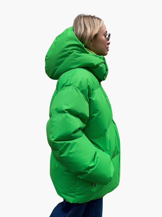 Oversized Puffer Jacket with Hood - Women's Winter Warmth