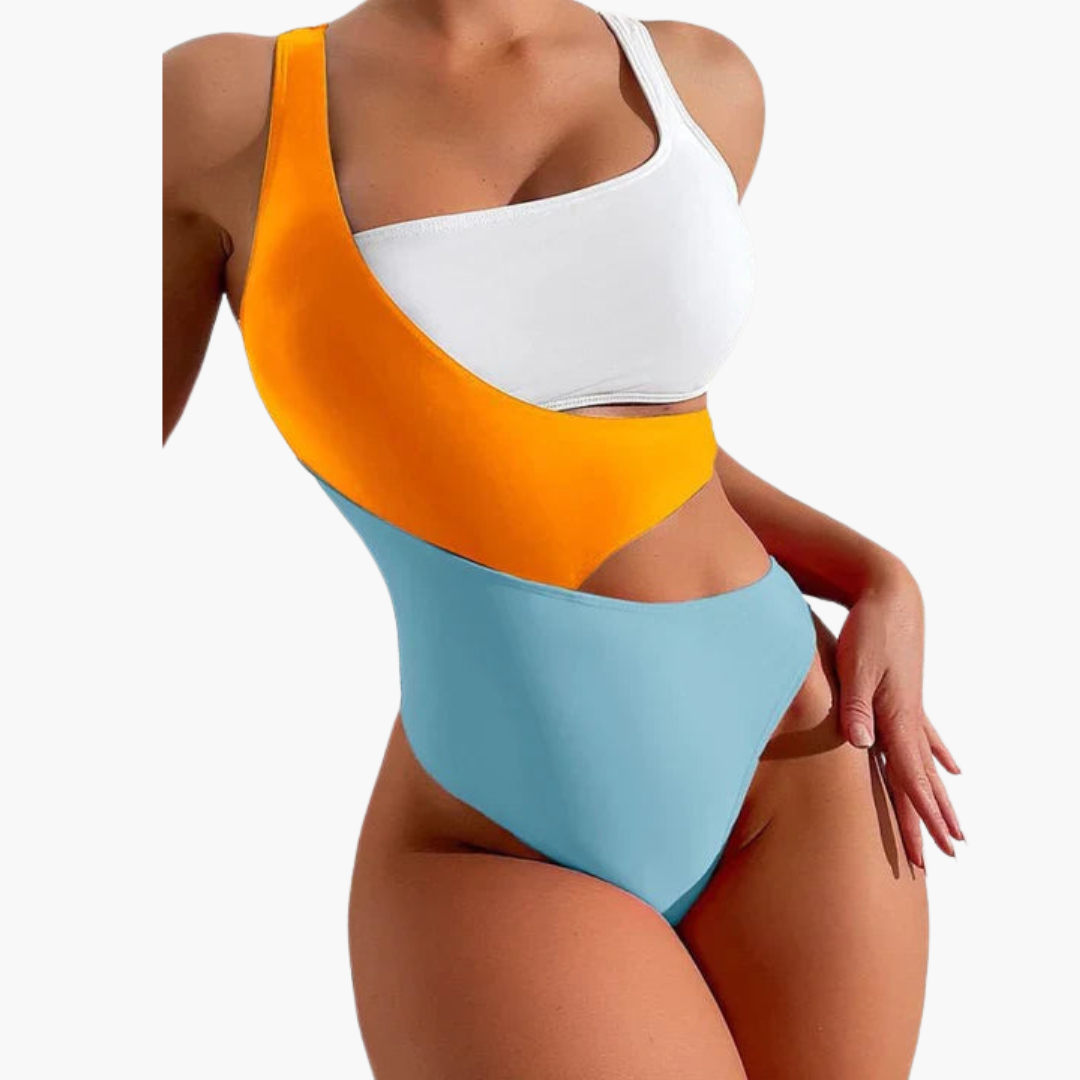 Asymmetric One Piece Swimsuit - Women’s Colour Block Style