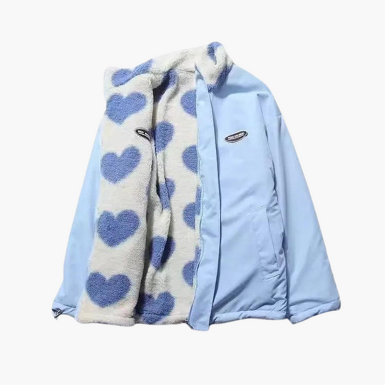 Reversible Heart Print Sherpa Jacket - Women's Winter Fleece