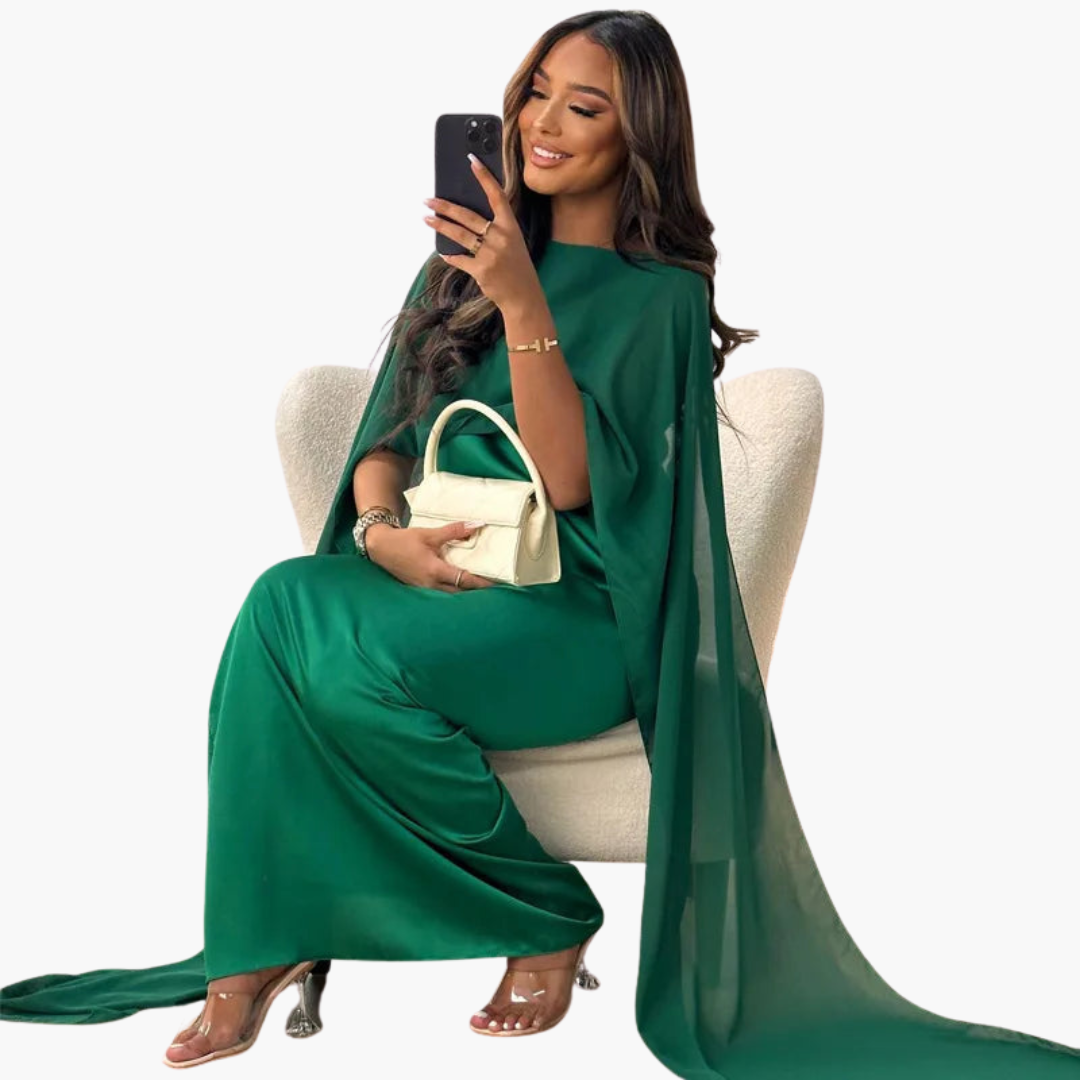 Women’s formal floor-length dress with cape sleeves all-season