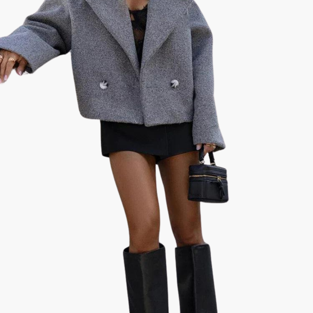 Chic Wool Blend Cropped Jacket - Oversized Elegance for Women