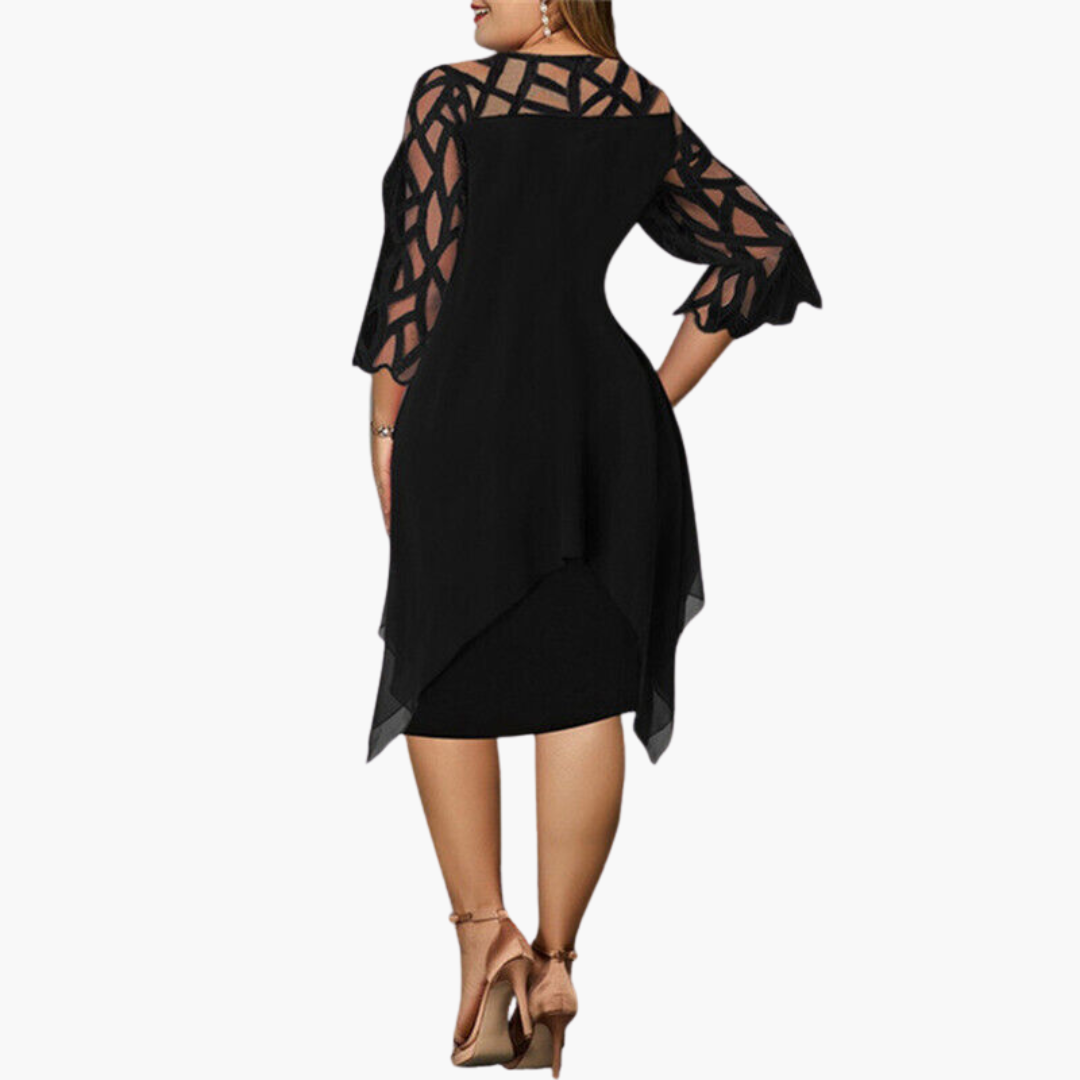 Elegant Midi Evening Dress for Women - Cut-Out Sleeves Design