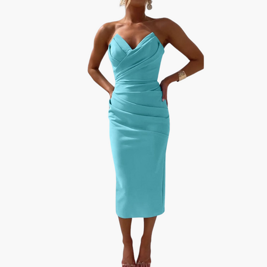 Elegant Strapless Bodycon Dress for Women - Midi Length