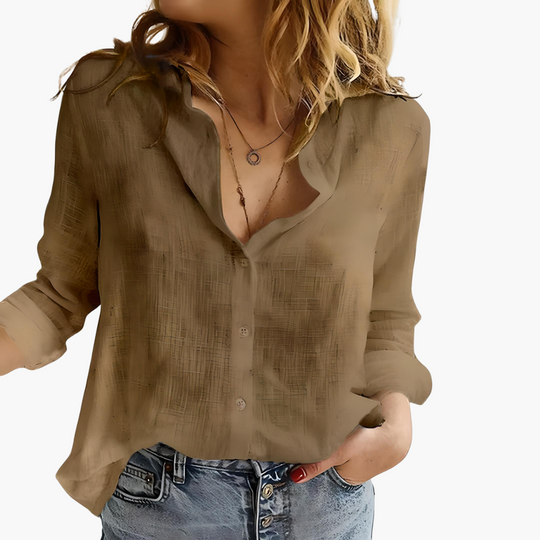 Women’s button down shirt with long sleeves and loose fit