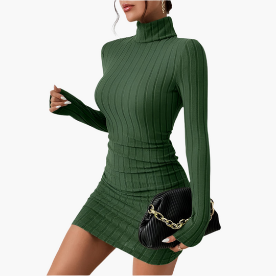 Elegant ribbed turtleneck dress for women – stylish & figure-hugging