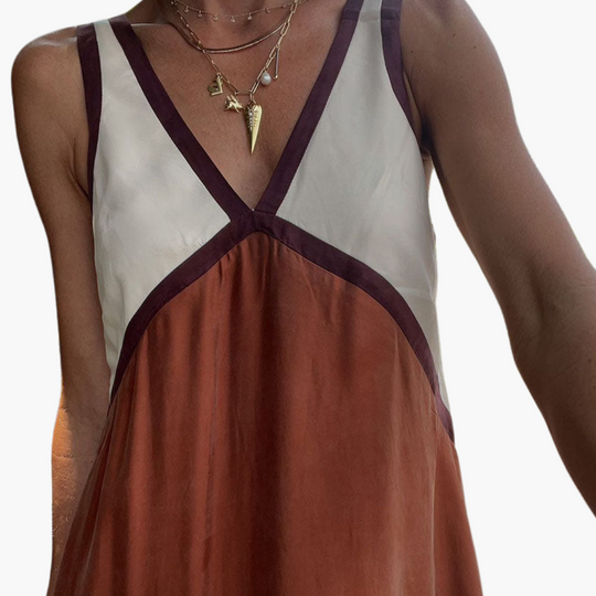 V-neck Colour-Block Maxi Dress for Women - Stylish & Lightweight