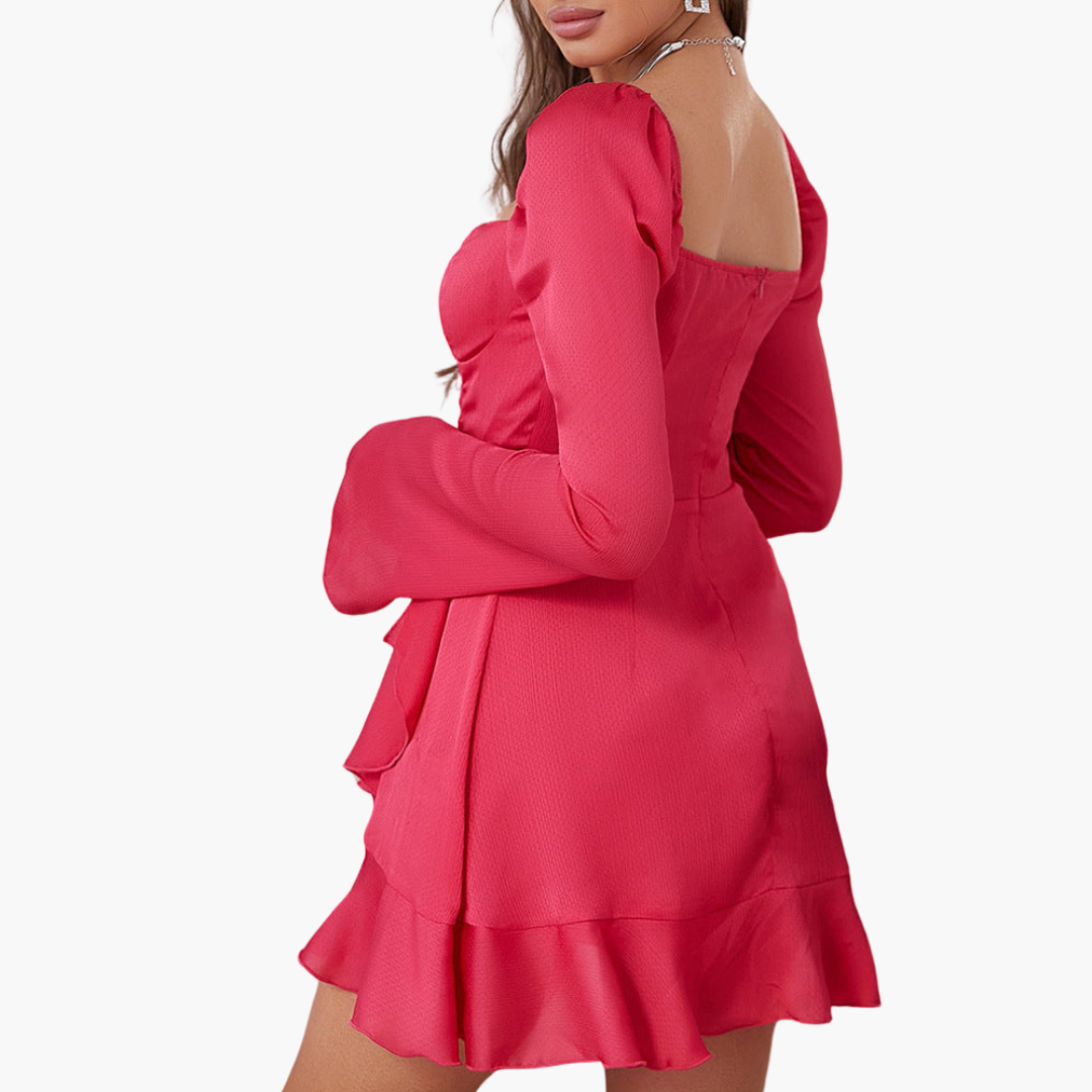 Ruffled Party Dress for Women - Slim Fit & Sweetheart Neckline