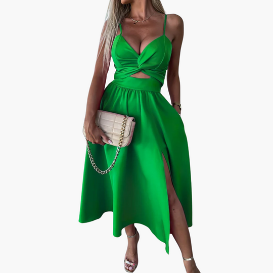 Cut-Out Midi Dress - Women's Twist Front Spaghetti Strap
