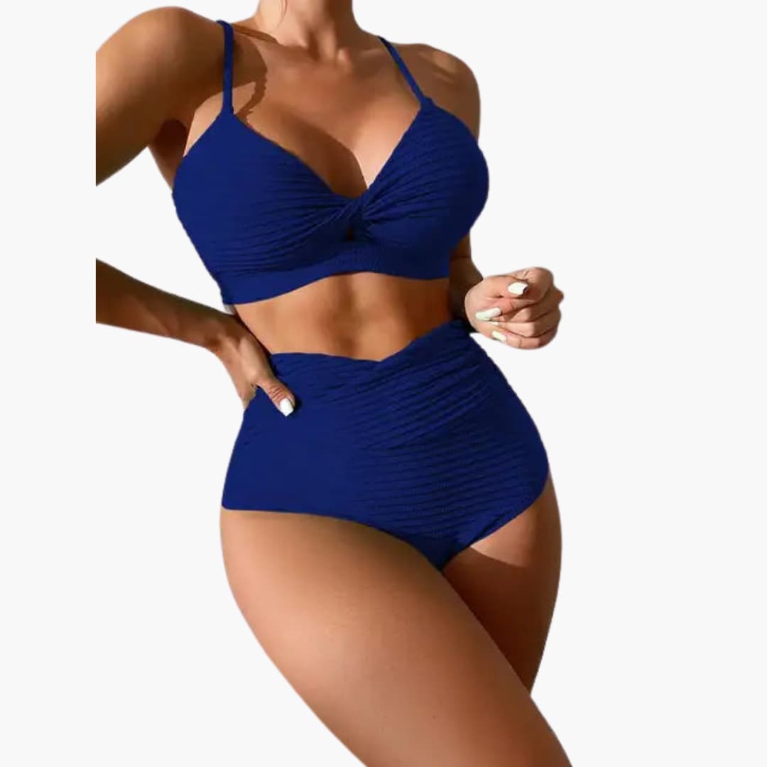 High-Waisted Bikini Set - Women's Two-Piece Textured Swimwear