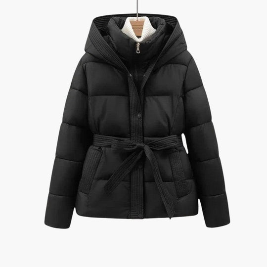 Belted Puffer Jacket with Hood – Women's Winter Quilted Coat - IsabellaMae